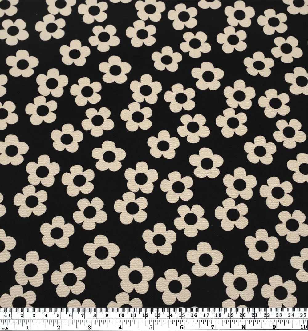 Remnant - 1.3m - Buttercup Printed Cotton Twill - Black *FLAWED*