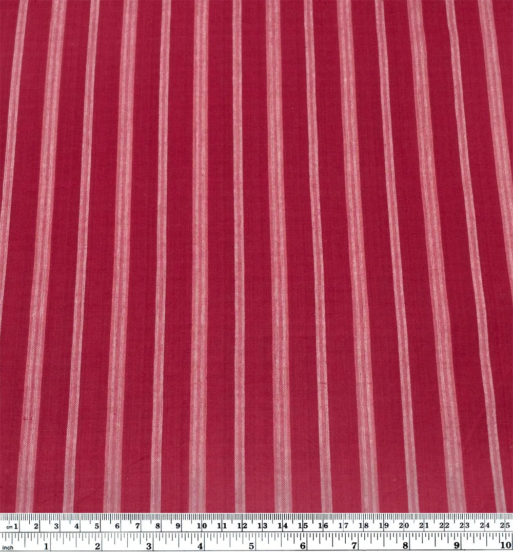 Remnant - 1.5m - Awning Stripe Handwoven Cotton - Raspberry/White