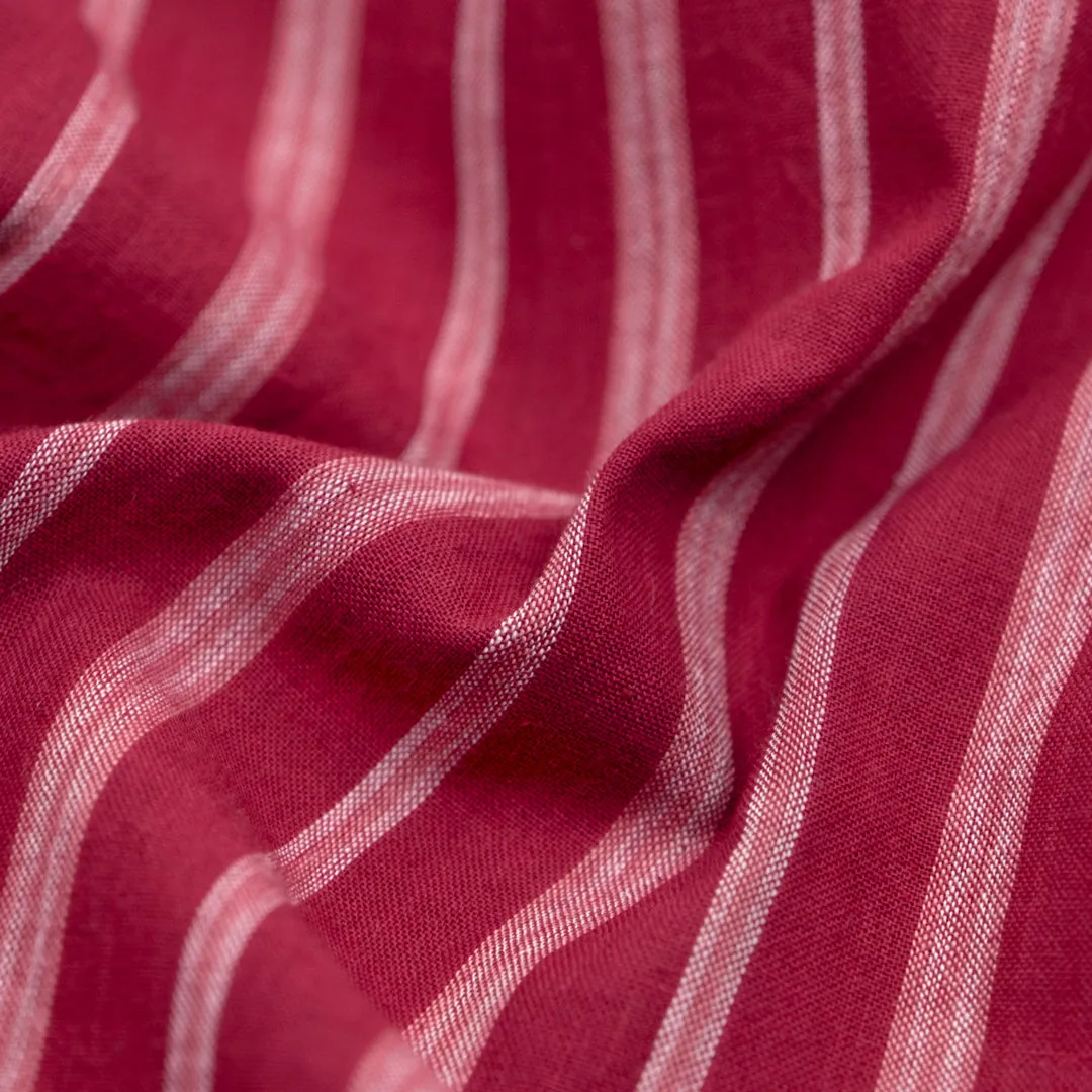 Remnant - 1.5m - Awning Stripe Handwoven Cotton - Raspberry/White