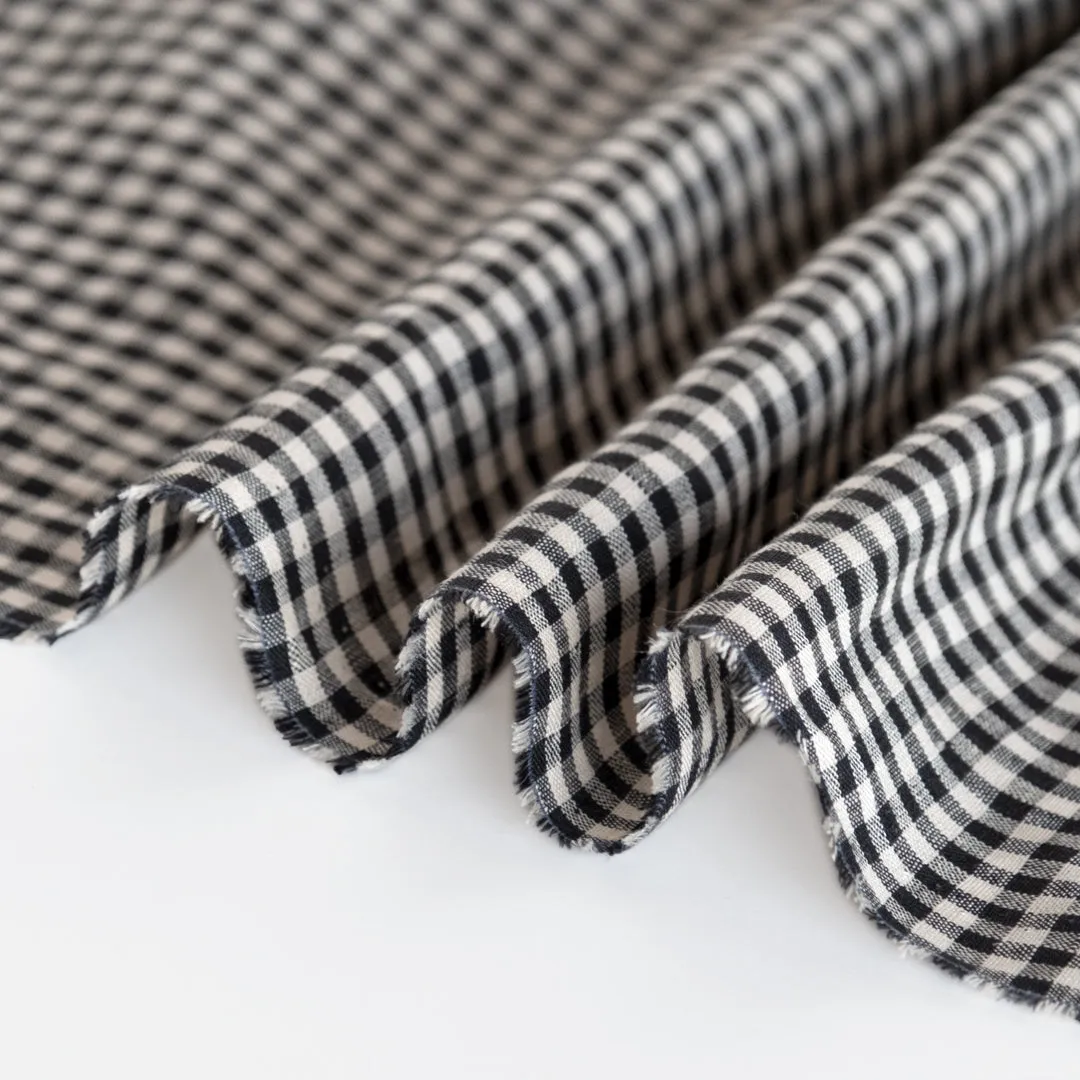 Remnant - 1.5m - Mini Gingham Linen - Black/Ecru