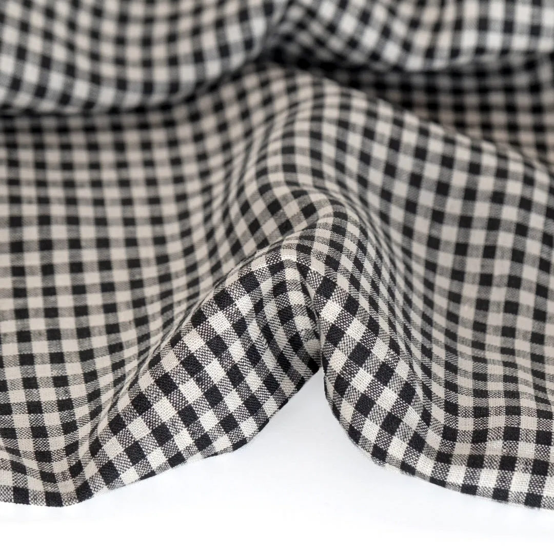 Remnant - 1.5m - Mini Gingham Linen - Black/Ecru