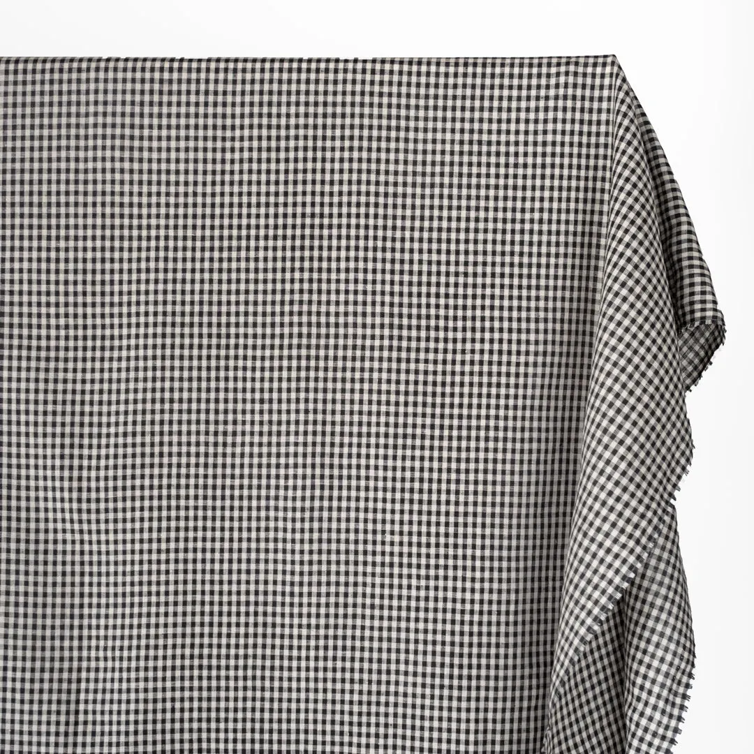 Remnant - 1.5m - Mini Gingham Linen - Black/Ecru