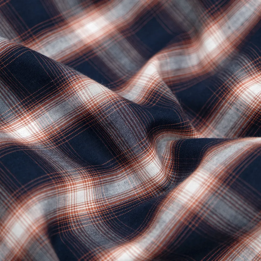 Remnant -  1.5m - Plaid Cotton Shirting - Midnight Blue/Rust/White