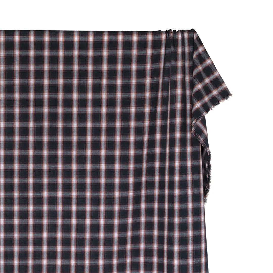 Remnant -  1.5m - Plaid Cotton Shirting - Midnight Blue/Rust/White