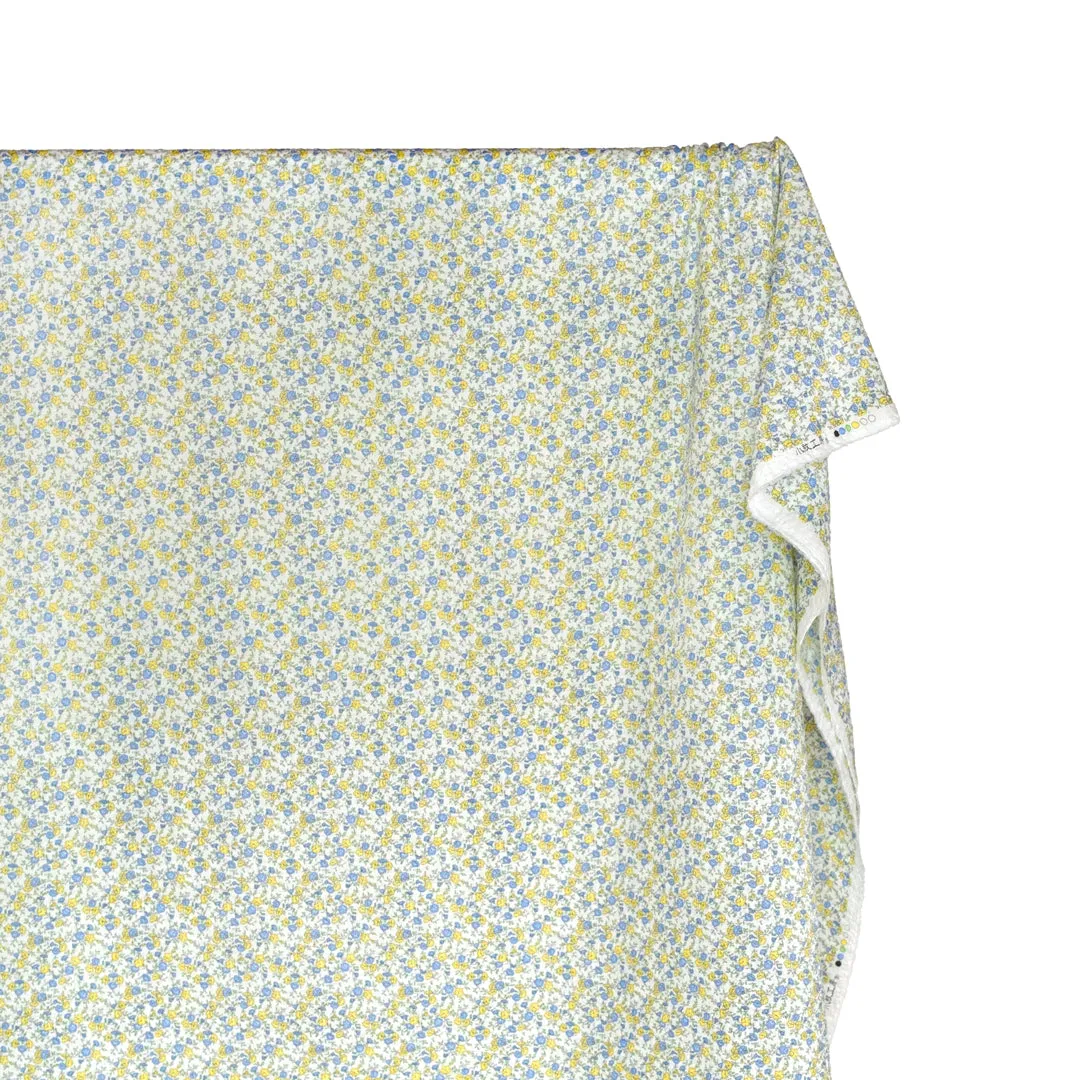 Remnant - 1.5m - Prairie Floral Crinkle Cotton - White/Lemon/Cornflower