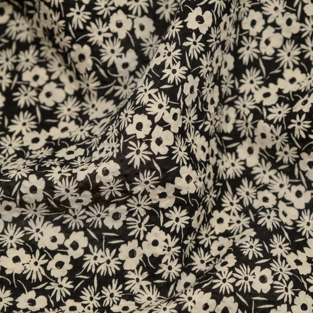 Remnant - 1.5m - Sweet Bramble Crinkle Cotton - Black/Parchment