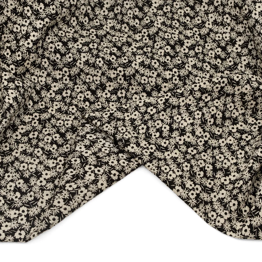 Remnant - 1.5m - Sweet Bramble Crinkle Cotton - Black/Parchment