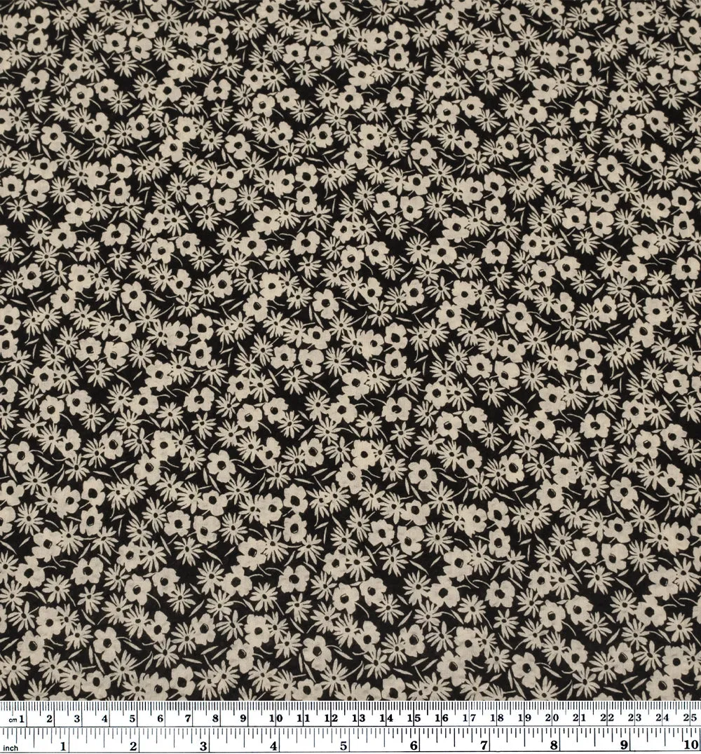 Remnant - 1.5m - Sweet Bramble Crinkle Cotton - Black/Parchment