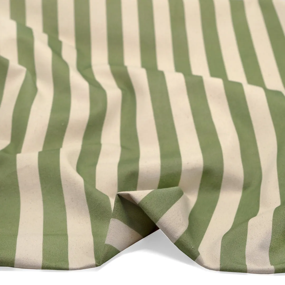 Remnant - 1.5m - Vacation Stripe Printed Cotton Twill - Daiquiri/Natural