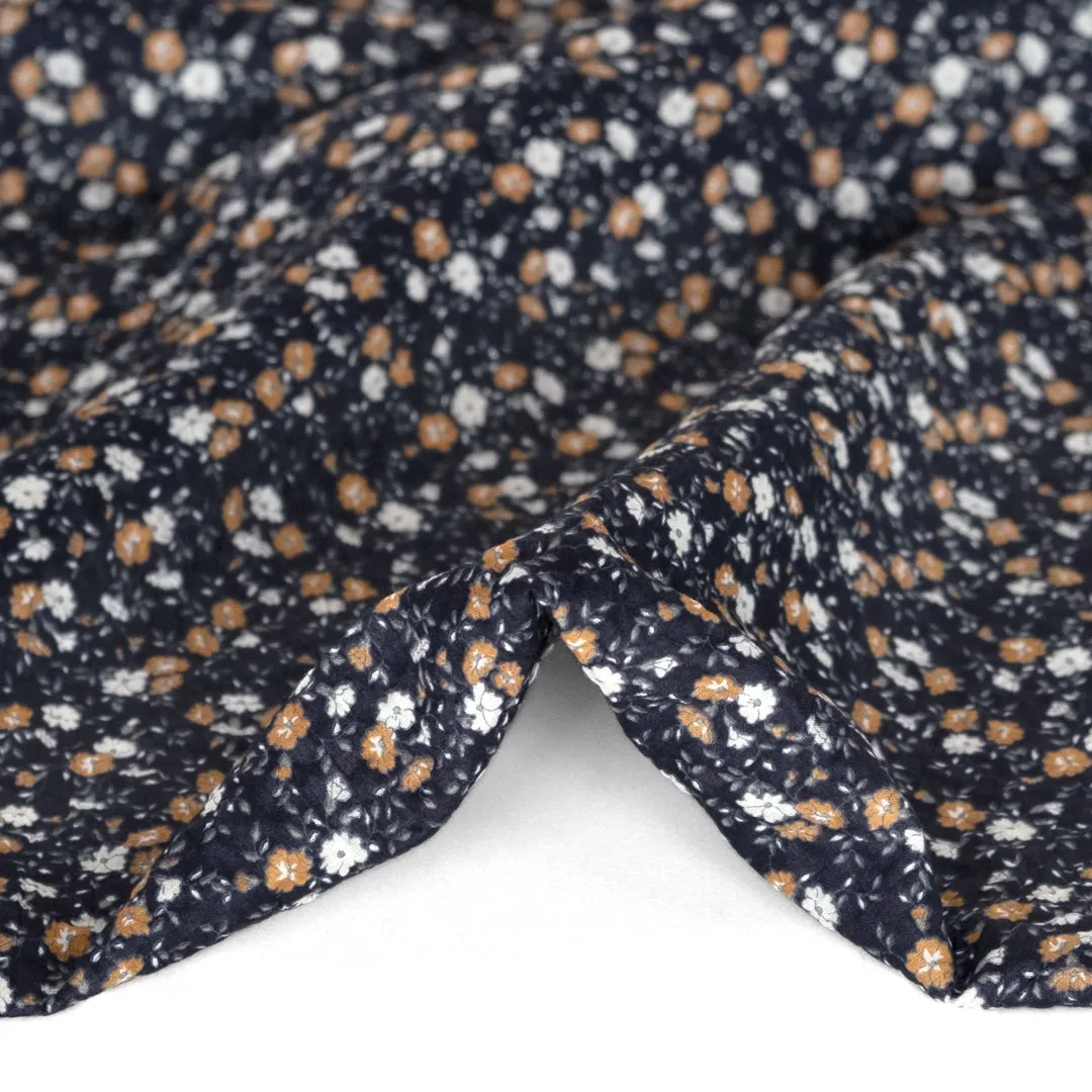 Remnant - 1.7m - Prairie Floral Crinkle Cotton - Navy/Biscuit/White