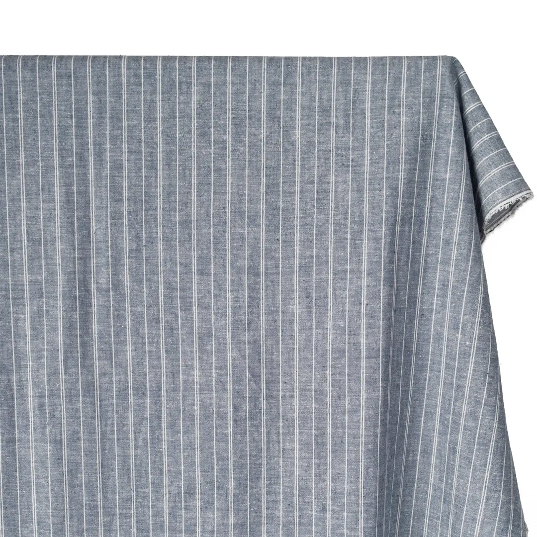 Remnant - 1.8m - Striped Hemp & Organic Cotton Chambray - Navy/Ivory