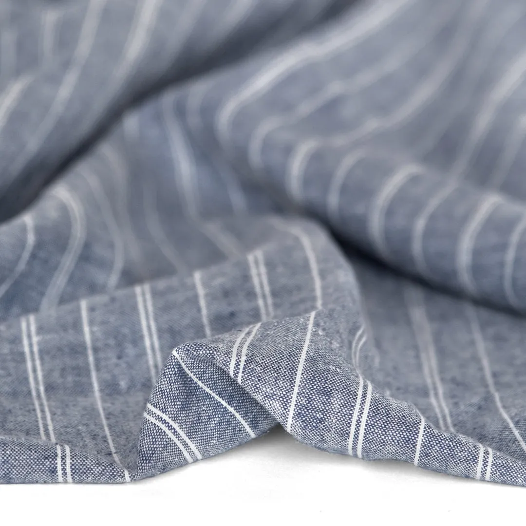 Remnant - 1.8m - Striped Hemp & Organic Cotton Chambray - Navy/Ivory