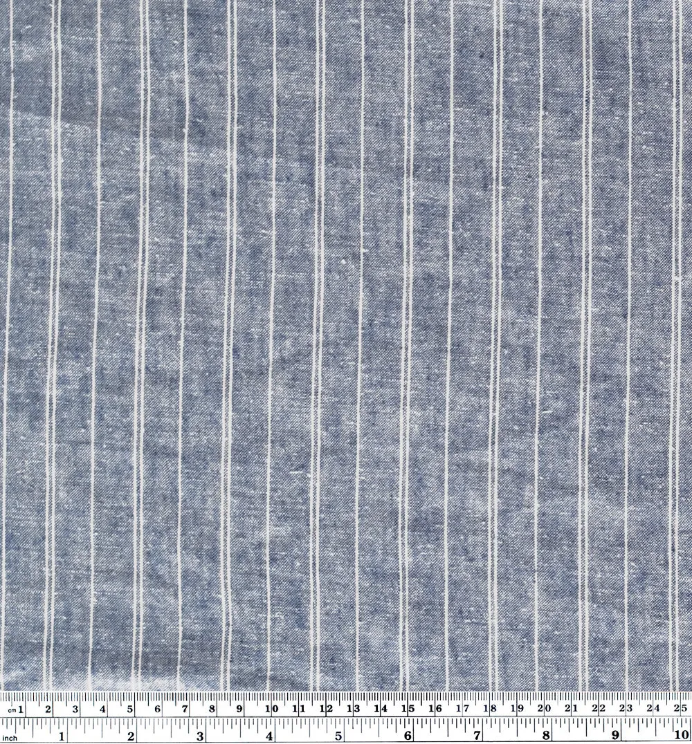 Remnant - 1.8m - Striped Hemp & Organic Cotton Chambray - Navy/Ivory