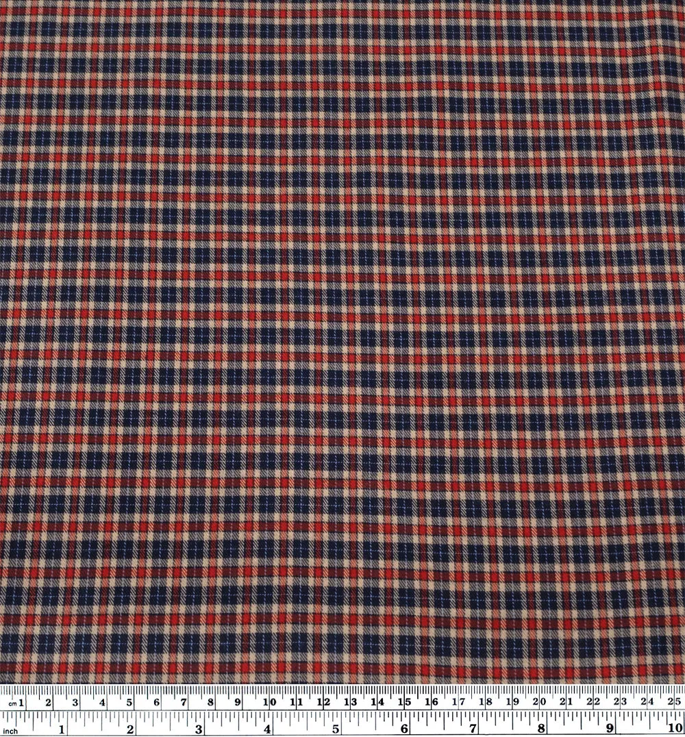 Remnant -2.2m -  Plaid Lightweight Cotton Flannel Shirting - Teddy Bear Picnic