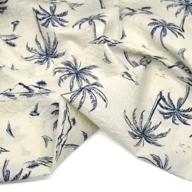 Remnant - 2.4m - Cabana Views Crinkle Cotton - Ivory/Navy