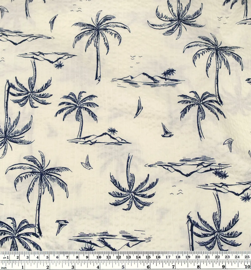 Remnant - 2.4m - Cabana Views Crinkle Cotton - Ivory/Navy