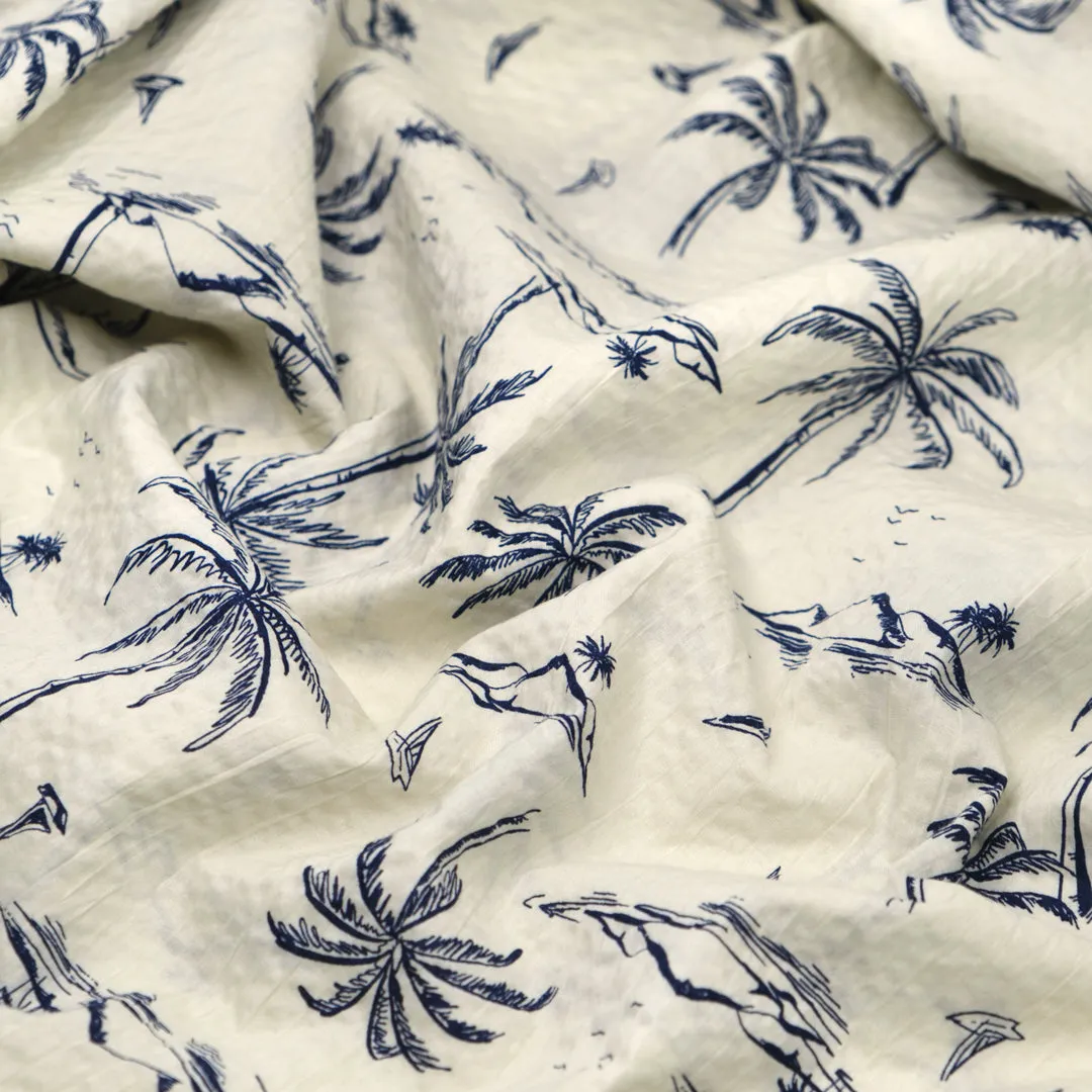 Remnant - 2.4m - Cabana Views Crinkle Cotton - Ivory/Navy