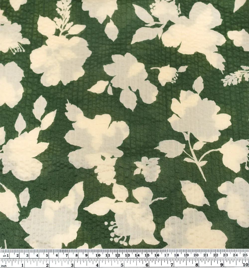 Remnant - 2.5m - Shadow Blossom Crinkle Cotton - Forest/Cream