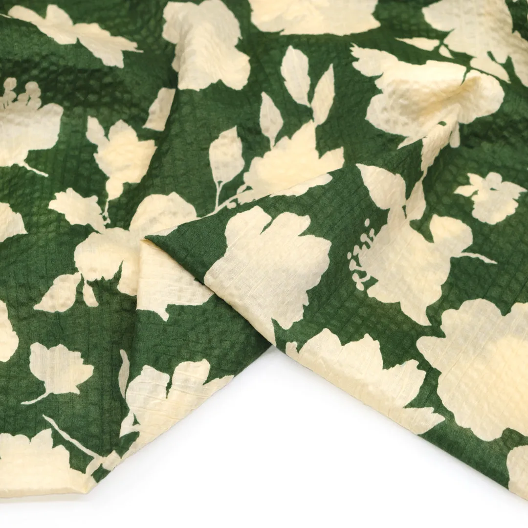 Remnant - 2.5m - Shadow Blossom Crinkle Cotton - Forest/Cream