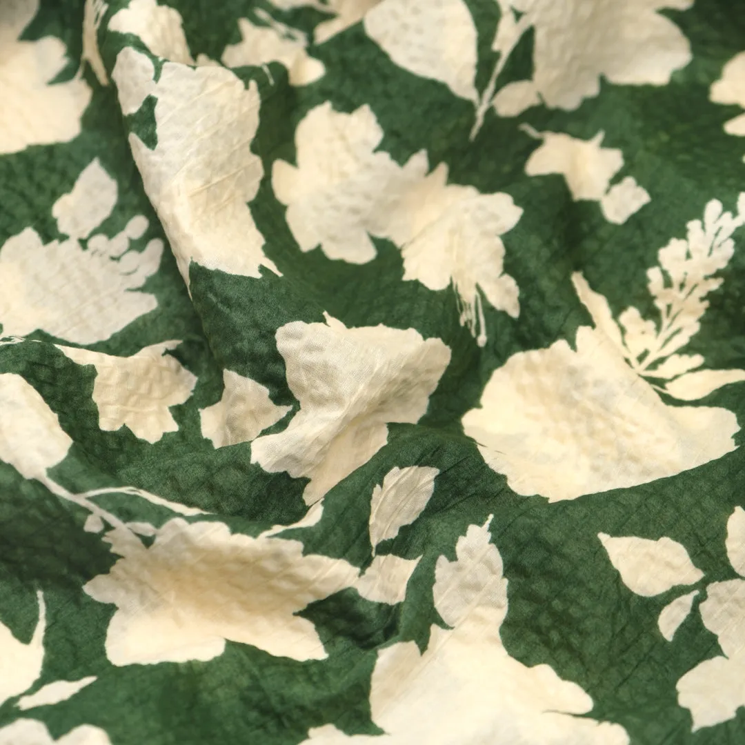 Remnant - 2.5m - Shadow Blossom Crinkle Cotton - Forest/Cream