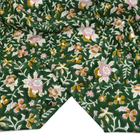 Remnant - 2.6m - Tapestry Block Printed Organic Cotton Batiste - Emerald/Carnation