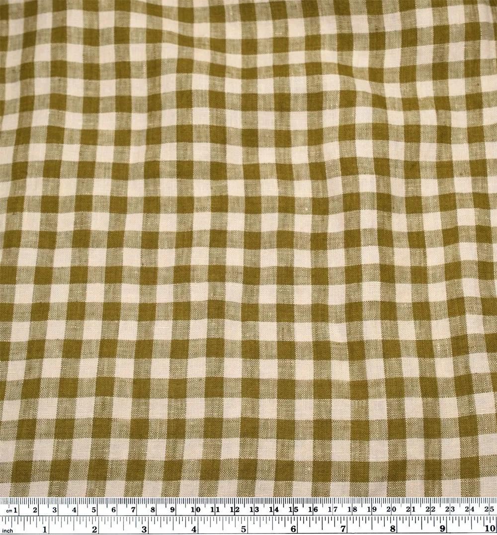 Remnant - 50cm - Gingham Soft Washed Linen - Artichoke Heart