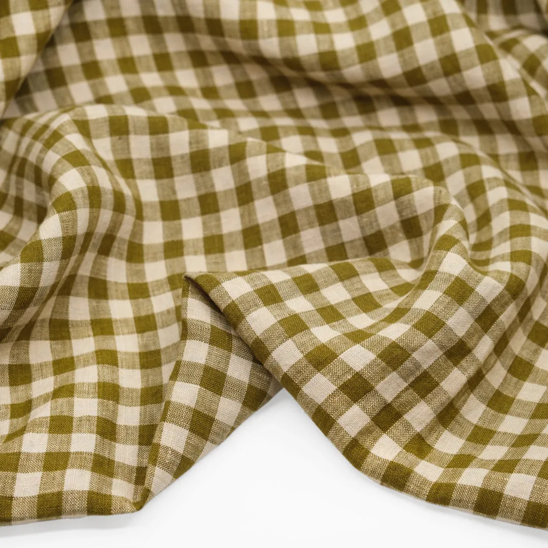 Remnant - 50cm - Gingham Soft Washed Linen - Artichoke Heart