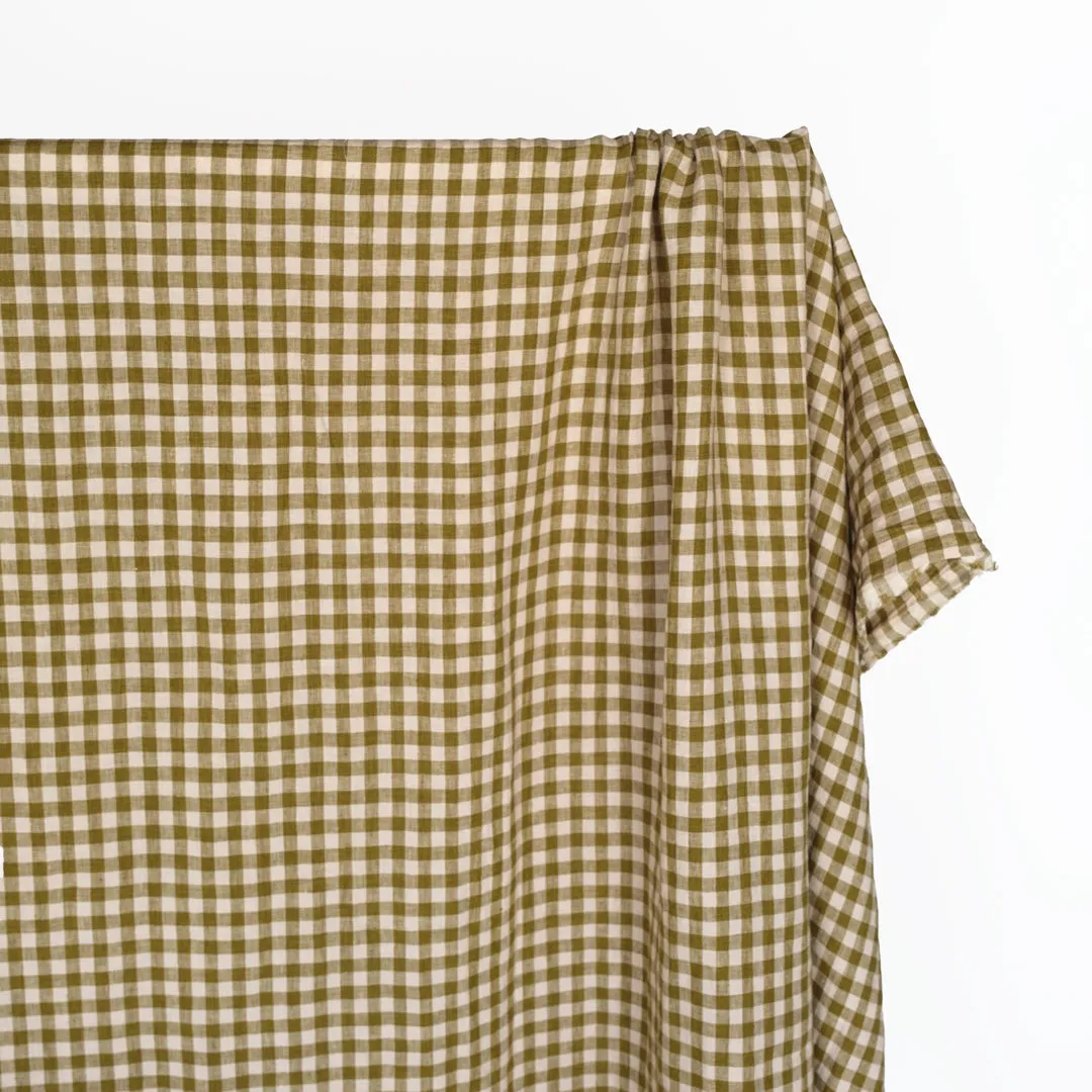 Remnant - 50cm - Gingham Soft Washed Linen - Artichoke Heart