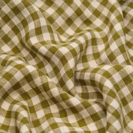 Remnant - 50cm - Gingham Soft Washed Linen - Artichoke Heart