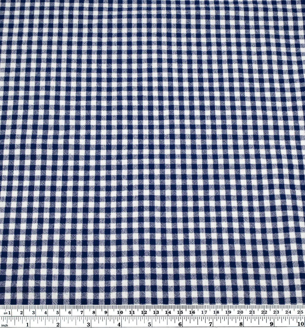 Remnant - 50cm - Mini Gingham Rustic Organic Cotton - Navy