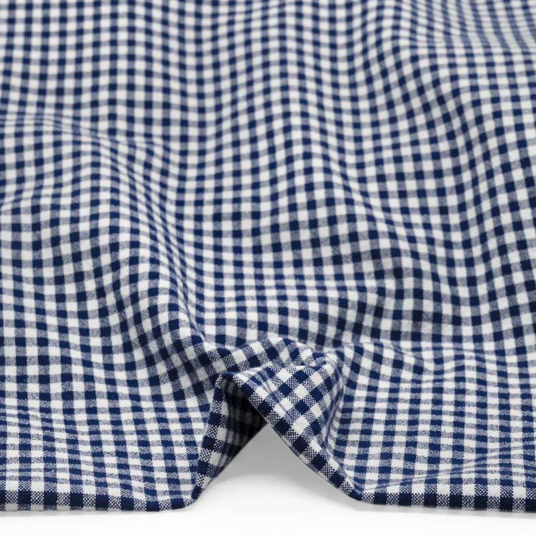 Remnant - 50cm - Mini Gingham Rustic Organic Cotton - Navy