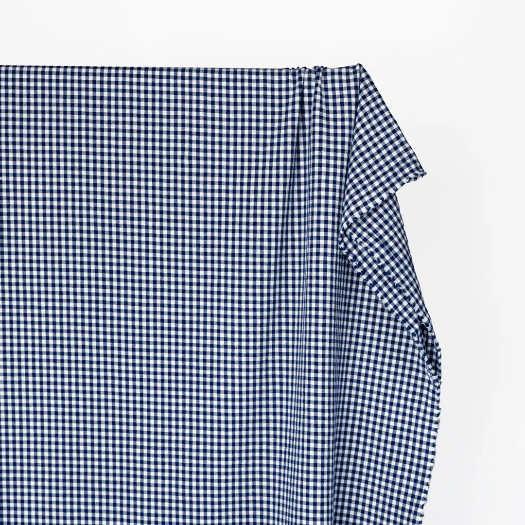 Remnant - 50cm - Mini Gingham Rustic Organic Cotton - Navy