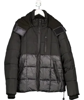 River Island Black Puffer Jacket With Fleece Lined Hood UK M