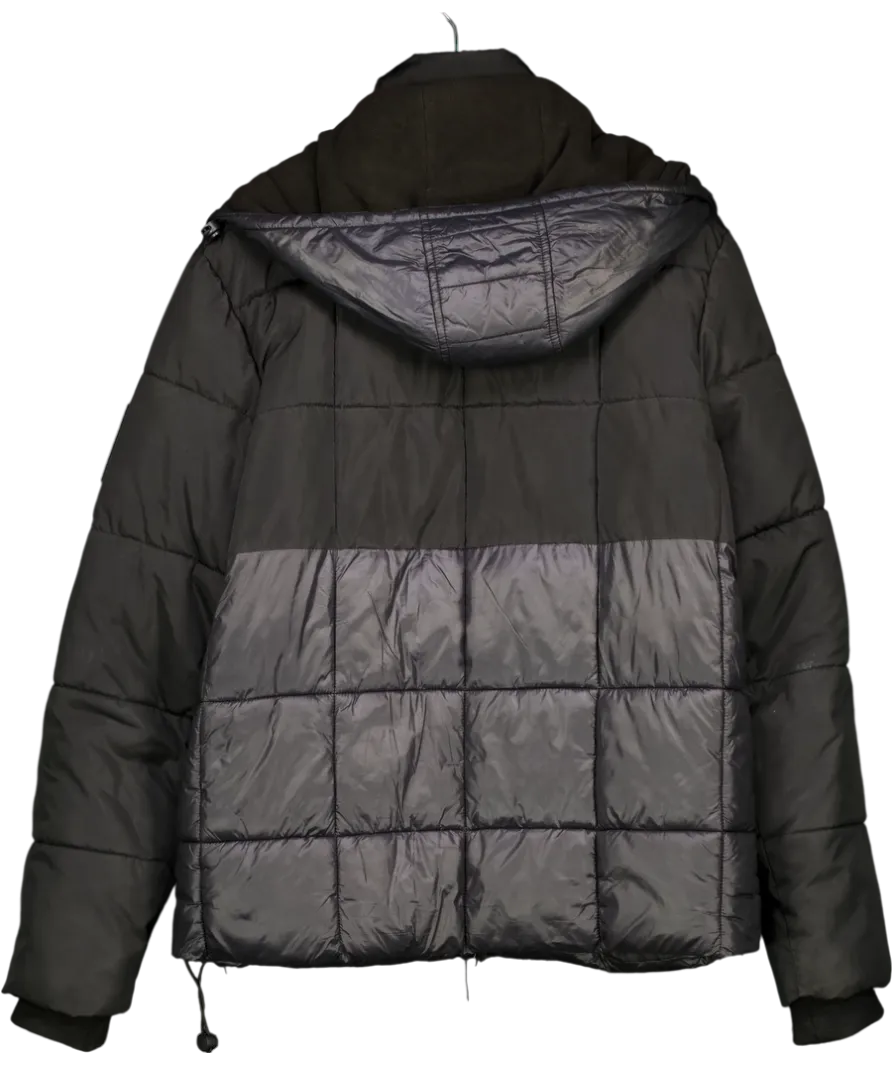 River Island Black Puffer Jacket With Fleece Lined Hood UK M