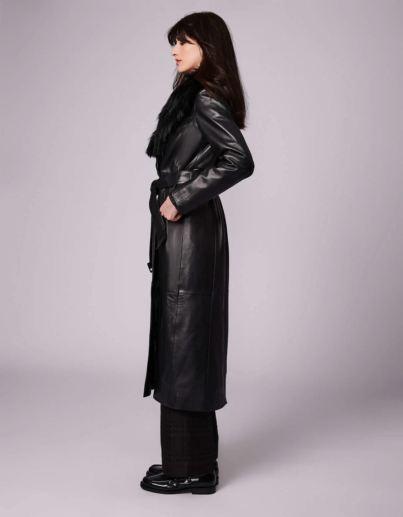 RSVP Leather Faux Fur Long Coat