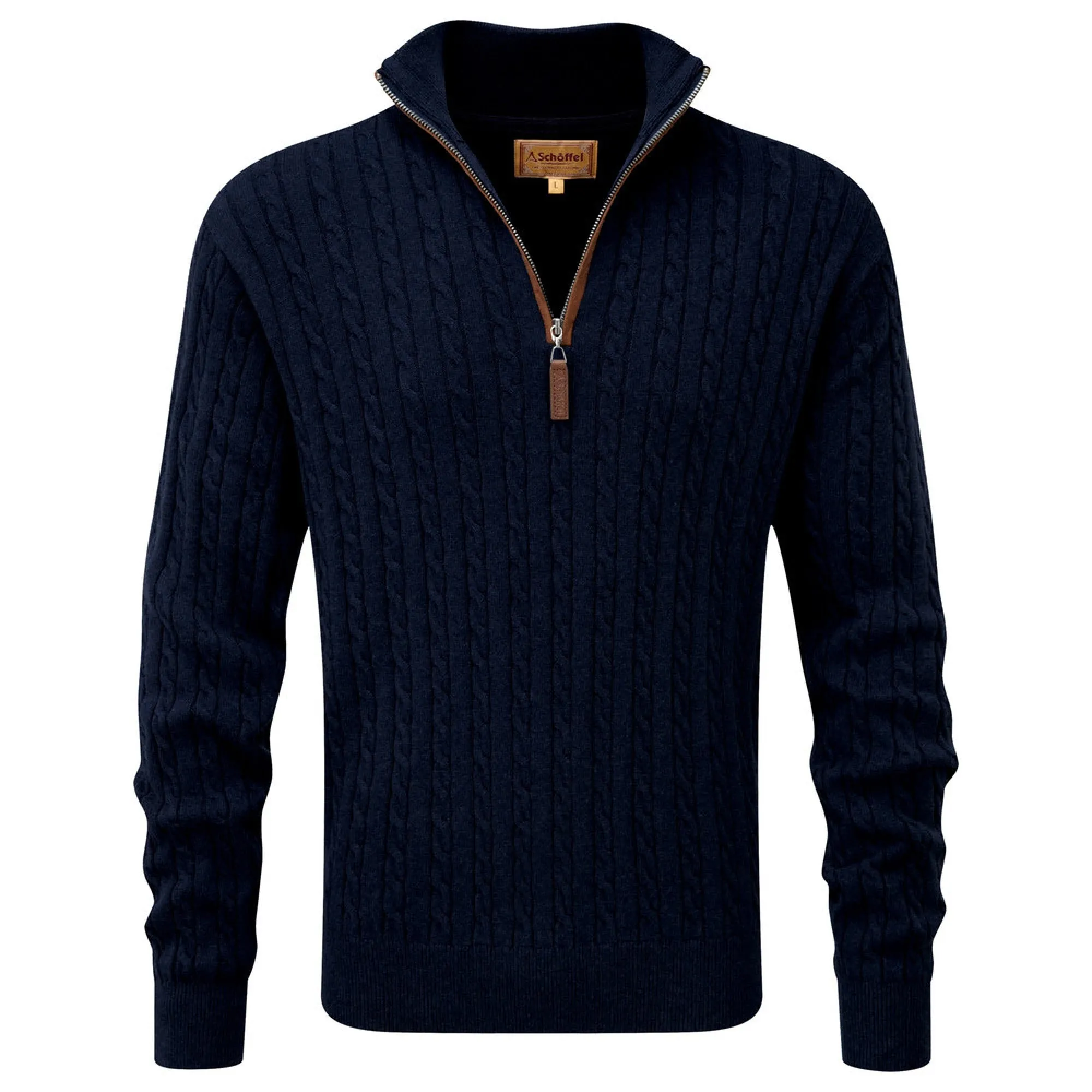 Schoffel Mens Cotton Cable 1/4 Zip Jumper - Navy