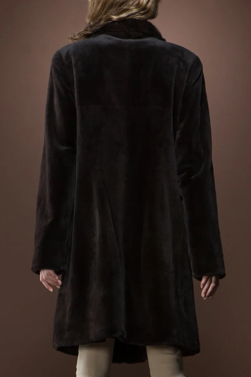 Sheared Mink Reversible Mid-Length Fur Coat with Natural Cross Cut Mink Trim