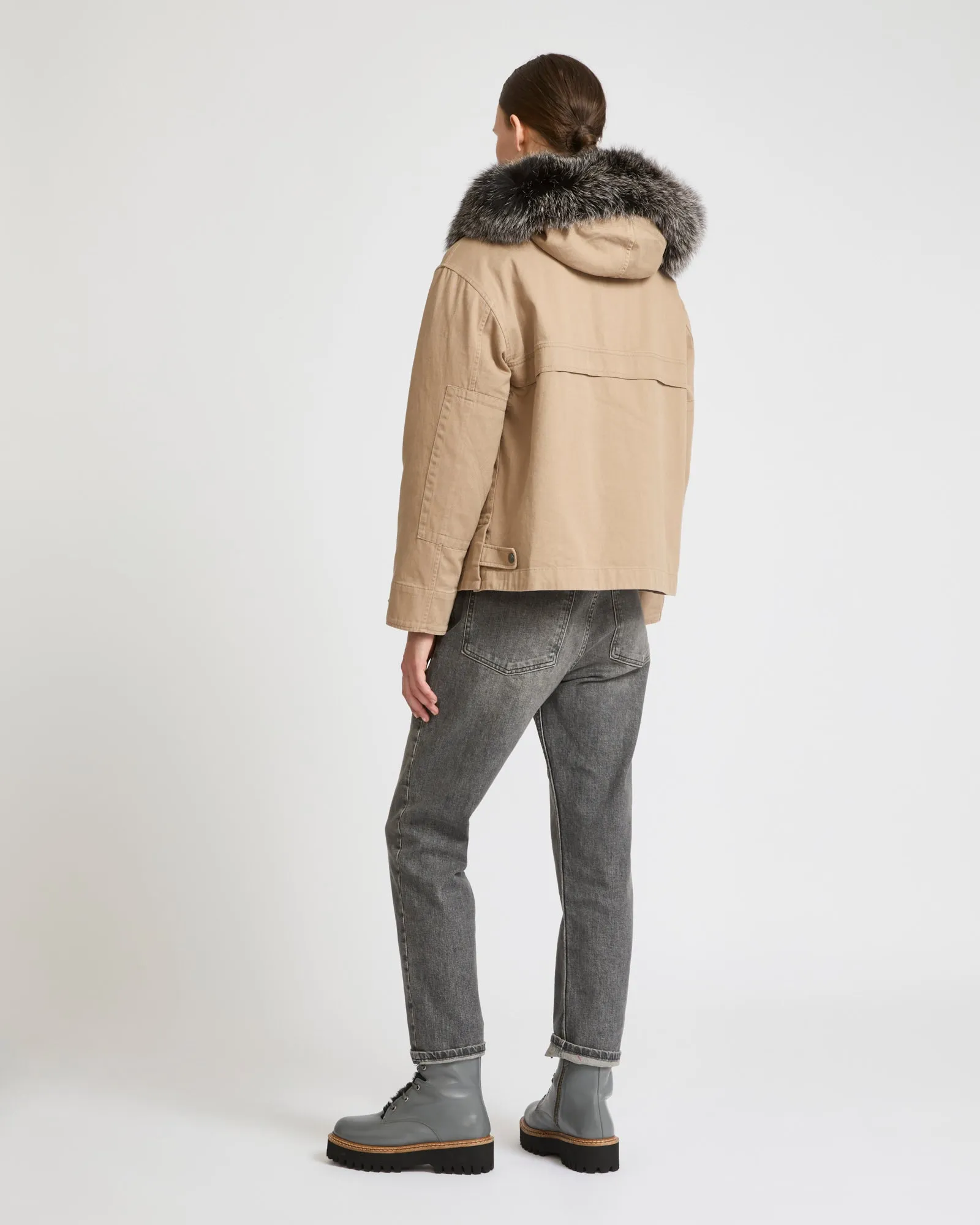 Short parka in cotton and fur