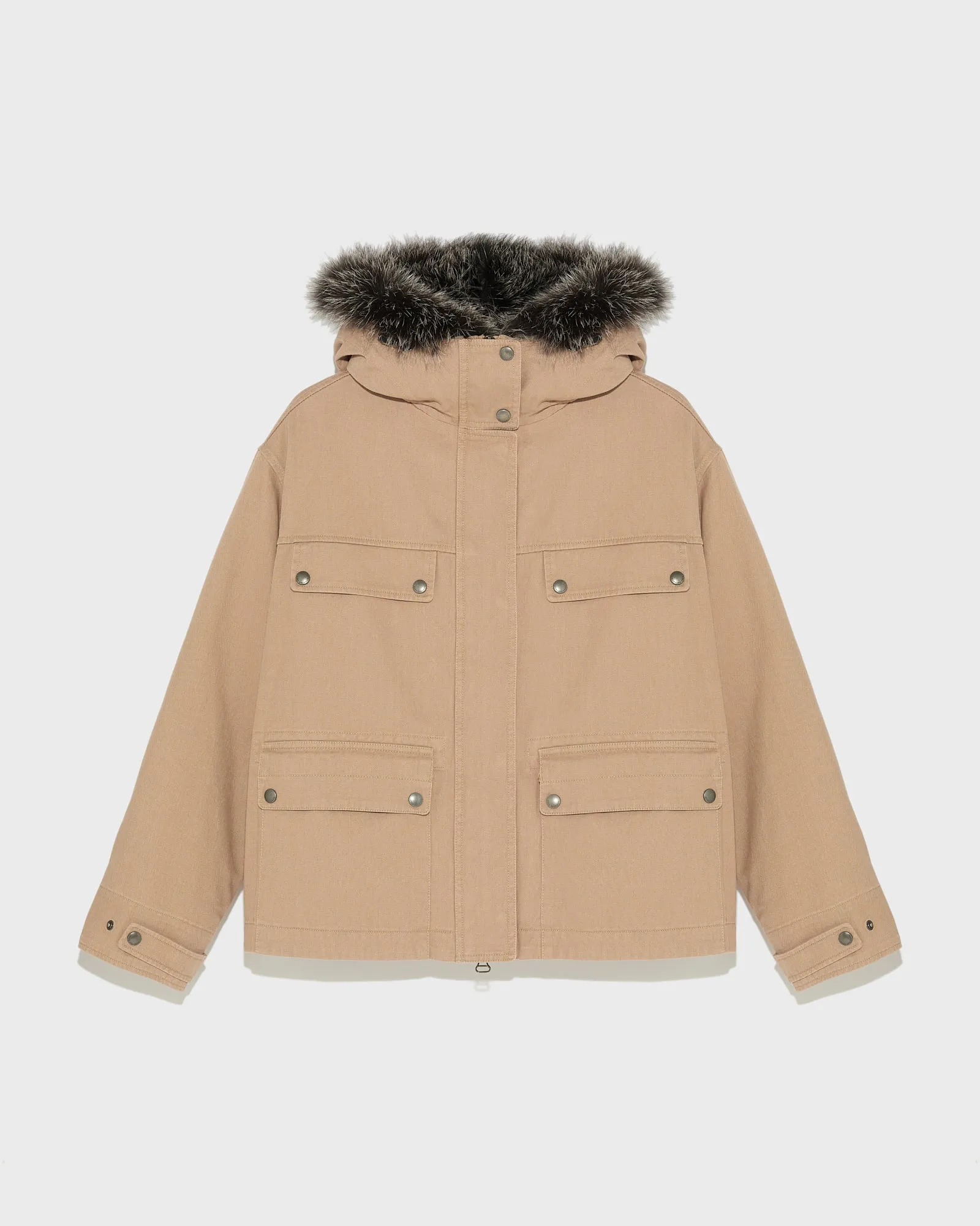 Short parka in cotton and fur