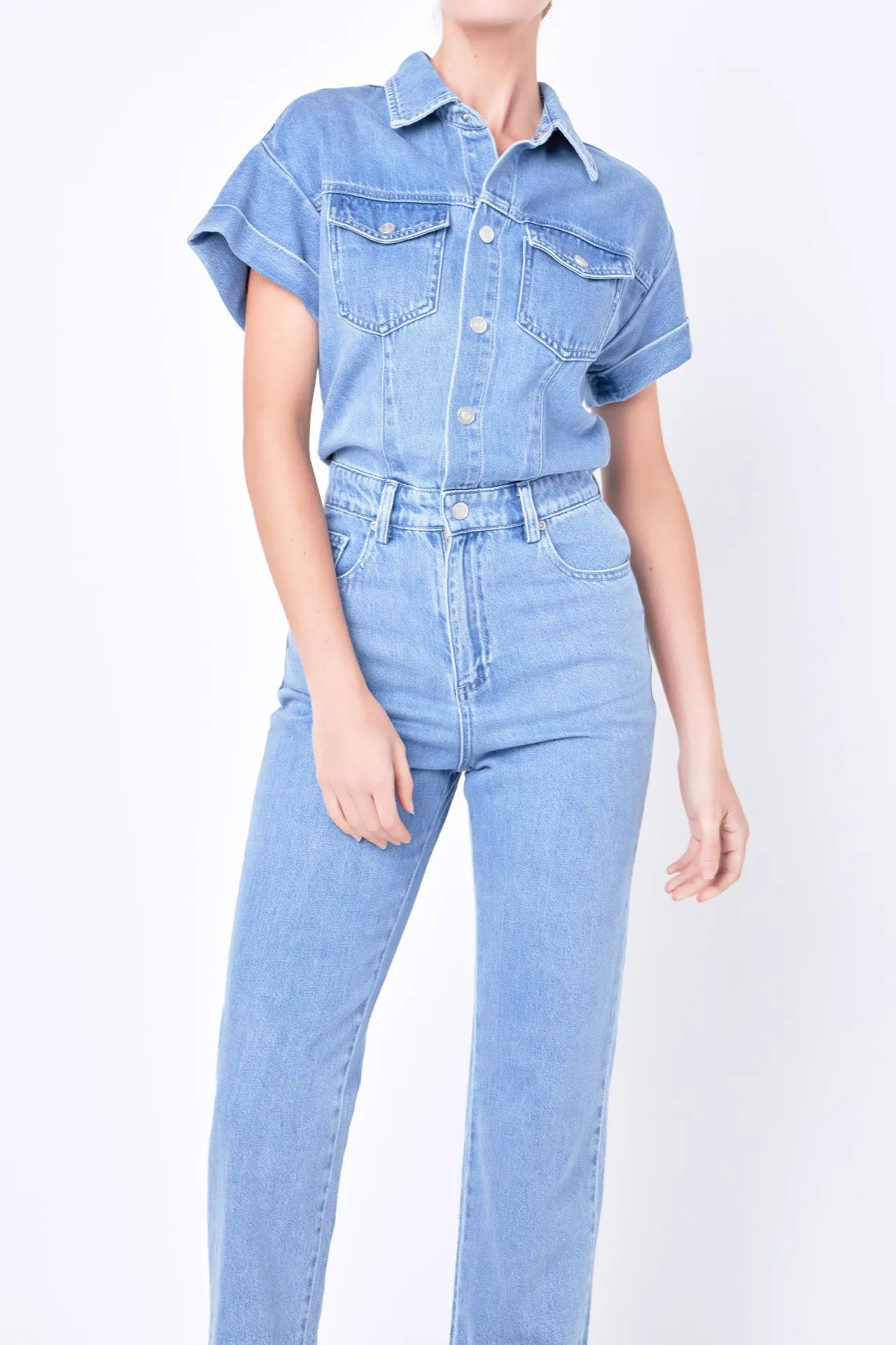 Short Sleeve Denim Jumpsuit