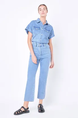 Short Sleeve Denim Jumpsuit