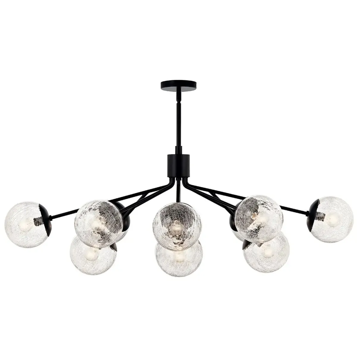 Silvarious 48" 12-Light Convertible Chandelier with Clear Crackle Glass, Black Finish