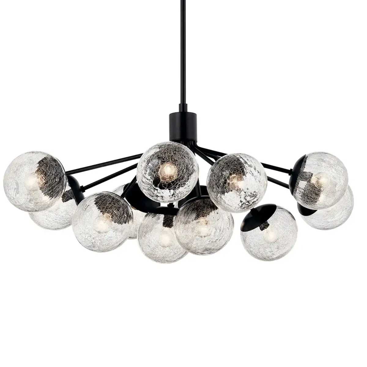 Silvarious 48" 12-Light Convertible Chandelier with Clear Crackle Glass, Black Finish