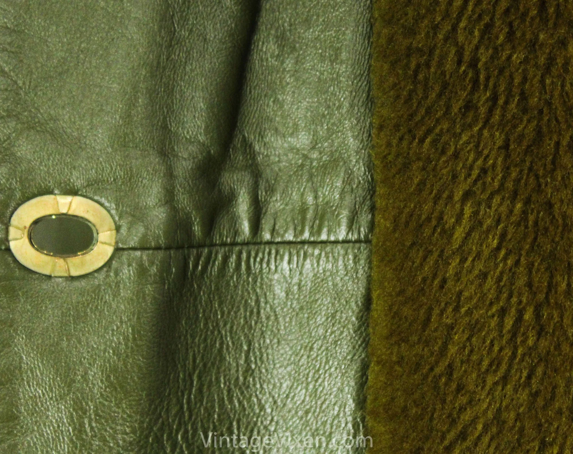 Size 10 Bonnie Cashin Leather Coat - 1960s Haute Designer Overcoat with Posh Fur Trim & Pockets - Spinach Green - Brass Toggles - Bust 36