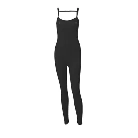 Solid ribbed u neck backless cami jumpsuit