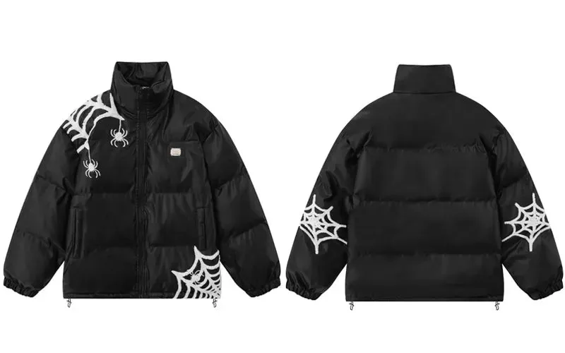 Spider-Web Embroidered Puffer Jacket