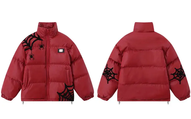 Spider-Web Embroidered Puffer Jacket