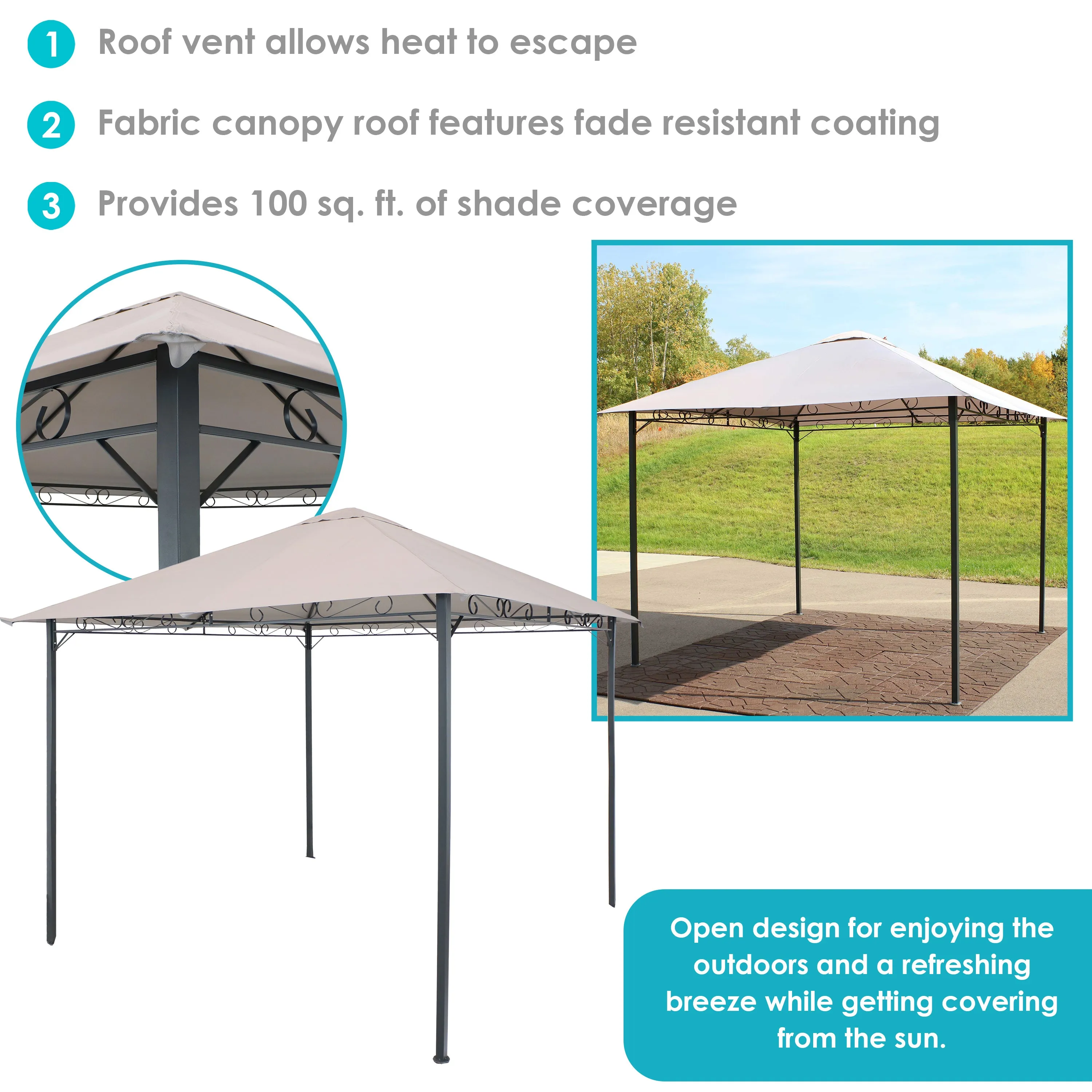 Sunnydaze 10' x 10' Steel Gazebo with Weather-Resistant Fabric Top