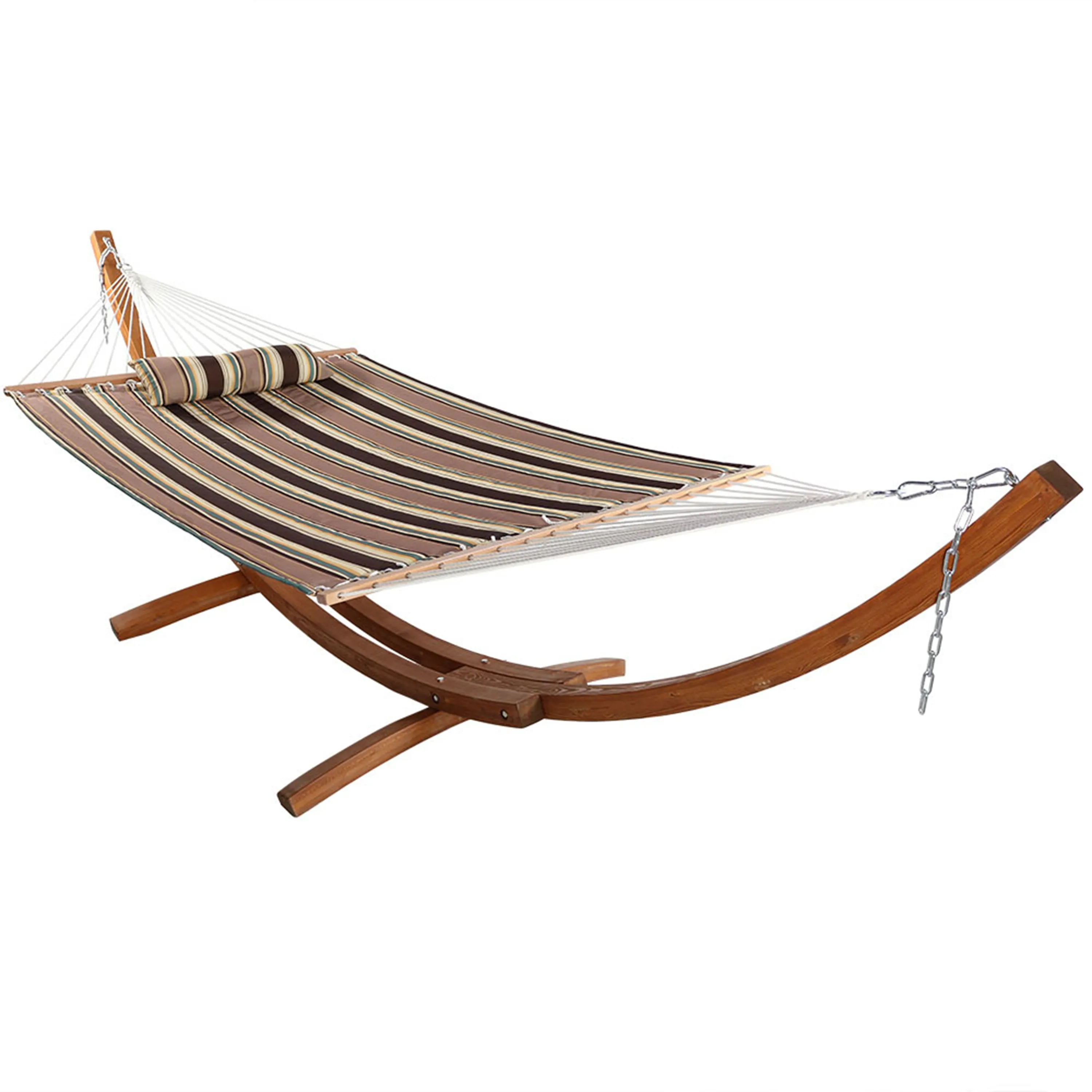 Sunnydaze 2-Person Double Rope Hammock with Wooden Stand