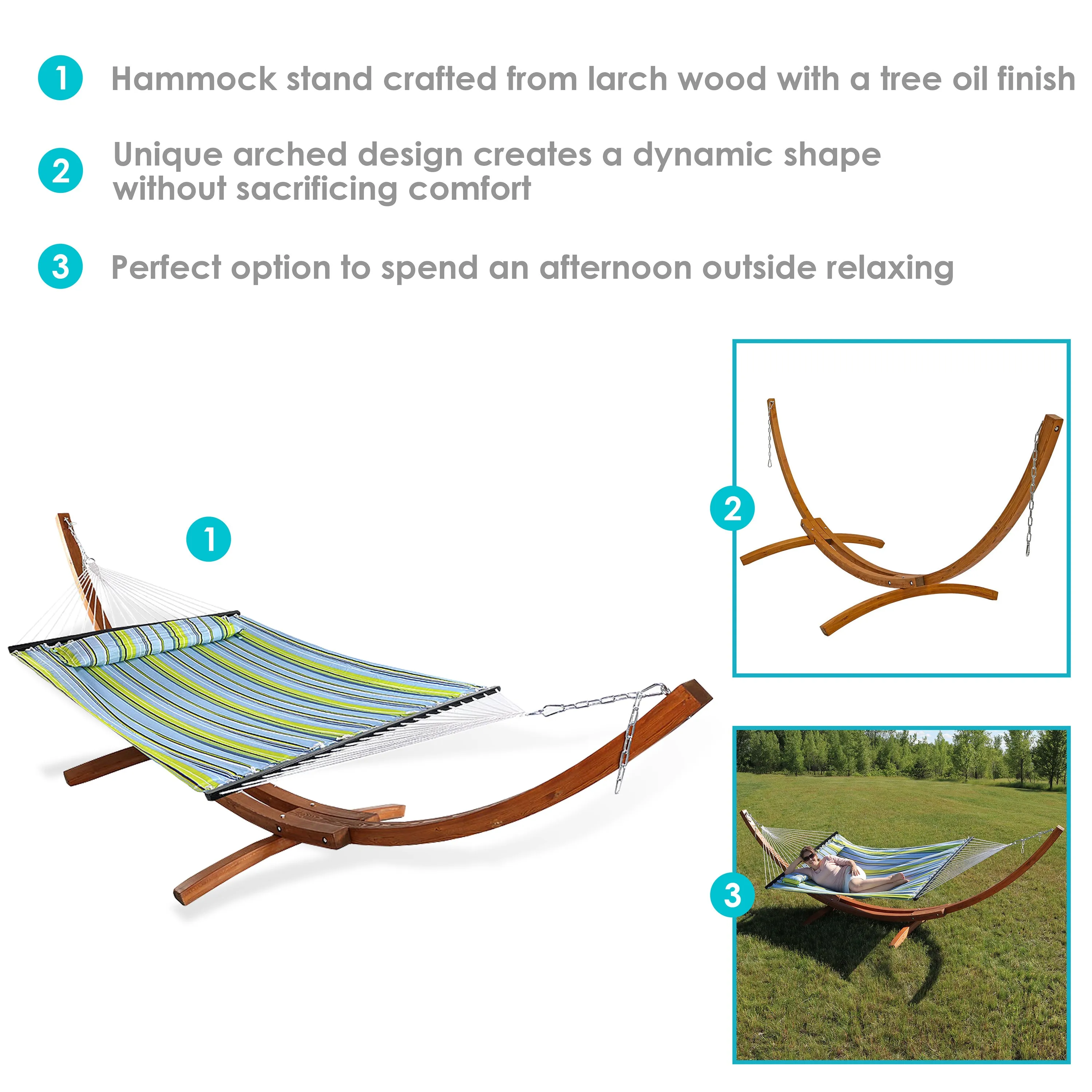 Sunnydaze 2-Person Double Rope Hammock with Wooden Stand